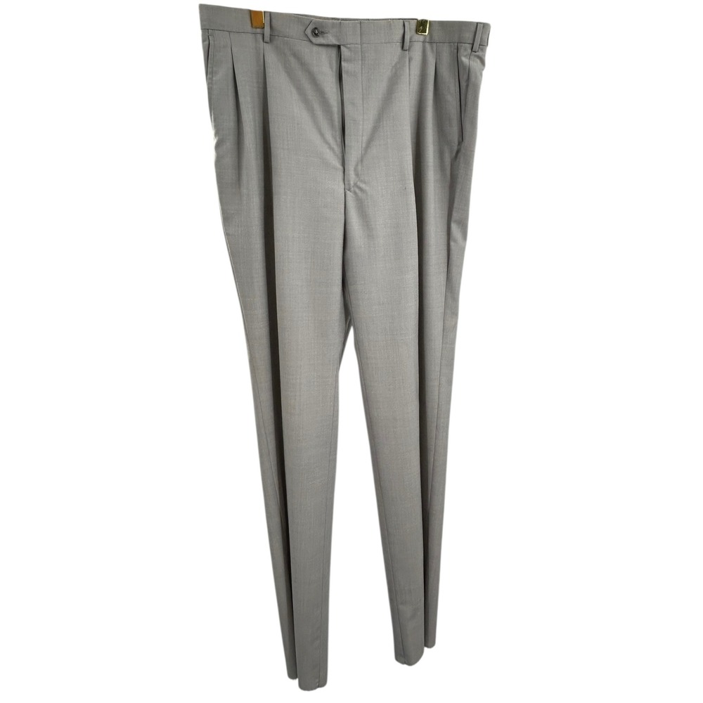 Stafford Mens 43x40 Gray 100% Worsted Wool Pleated Dress Pants Unhemmed